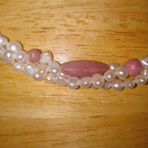 Ross-Simons-3 stands Freshwater PEARLS + RHODONITE Necklace STERLING Silver RS - Picture 9 of 14